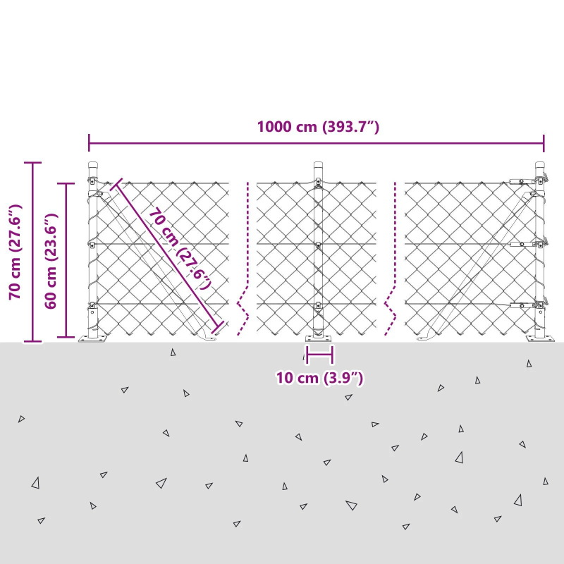 vidaXL Žoga āķis Zaļa 10 x 0,6 m ,60 x 60 mm siets, Tērauds un PVC