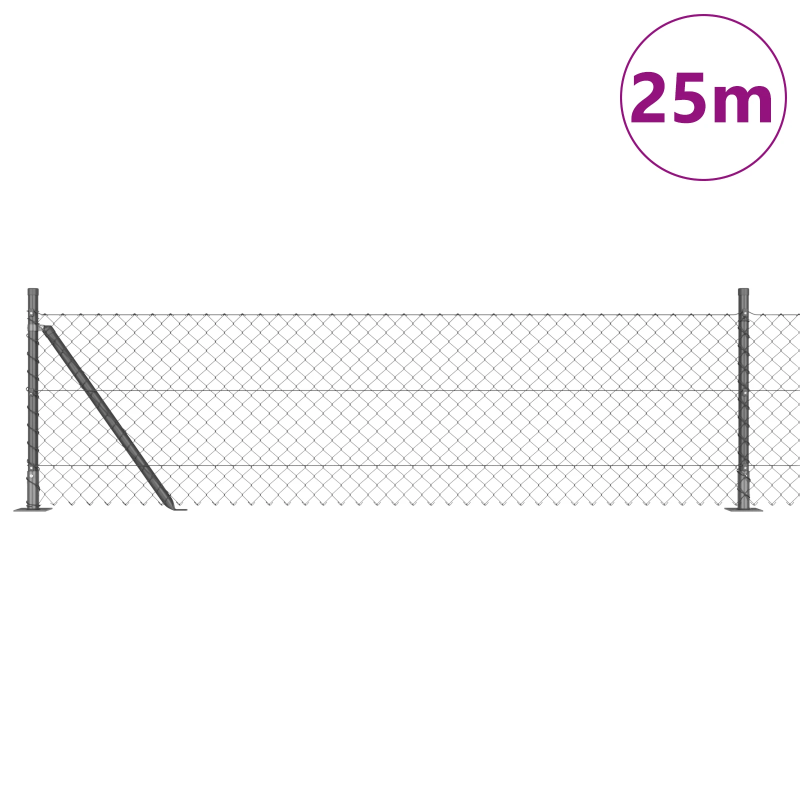 vidaXL Žoga āķis Pelēka 25 x 0,6 m ,40 x 40 mm acs, Tērauds un PVC