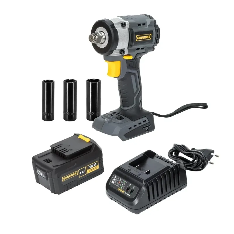 Bezvadu trieciena uzgriežņu atslēga Grunder CW-B0A18, 18 V, 4000 mAh