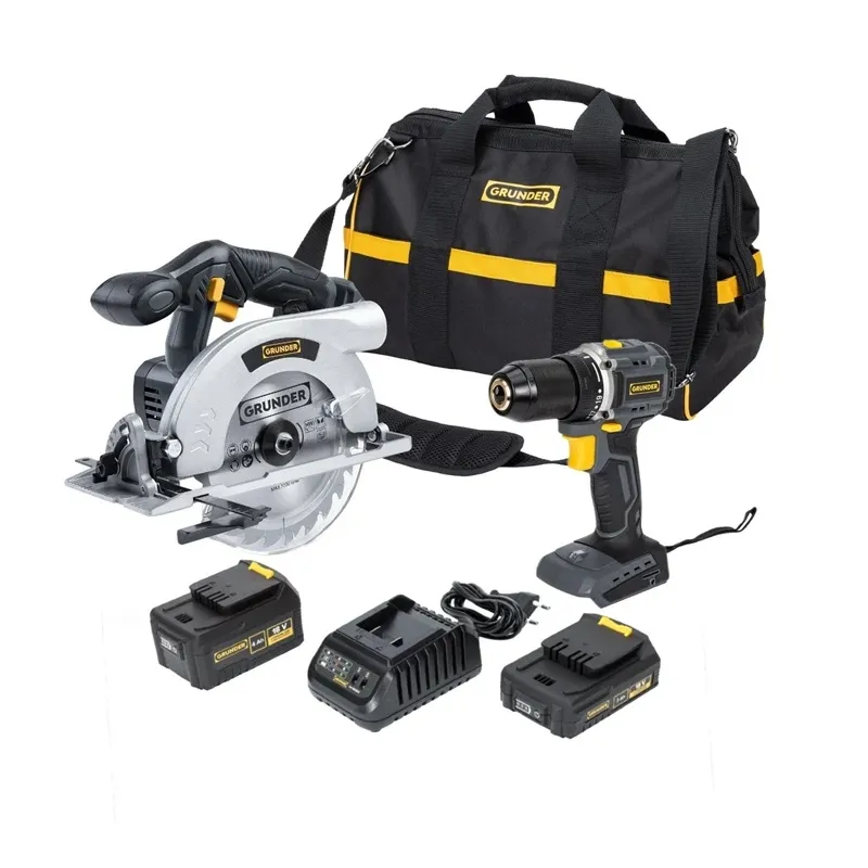 Akumulatora instrumentu komplekts ar bateriju Grunder CD-B0A18+CS-L1118, 18 V, 2 Ah-4 Ah