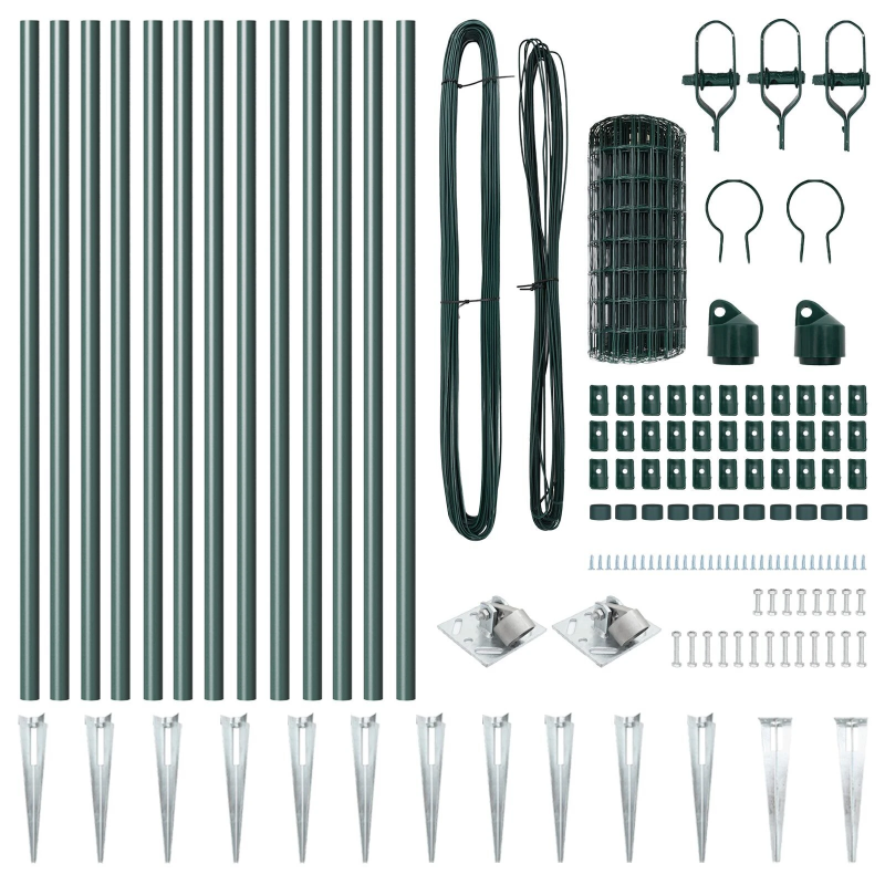 vidaXL Žogs ar stabu Zaļa 0,8 x 25 m Tērauds un PVC