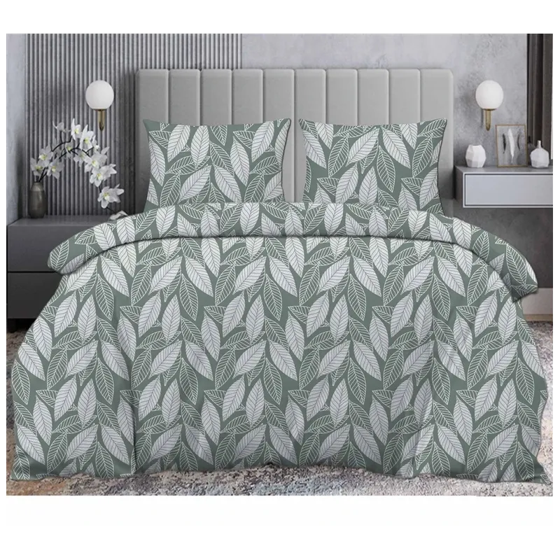 Gultas veļas komplekts Domoletti Leaflight D-986, balta-zaļa, 140 x 200 cm