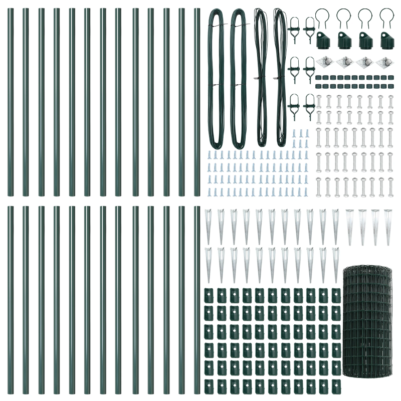vidaXL Žogs ar stabu Zaļa 0,6 x 50 m Tērauds un PVC