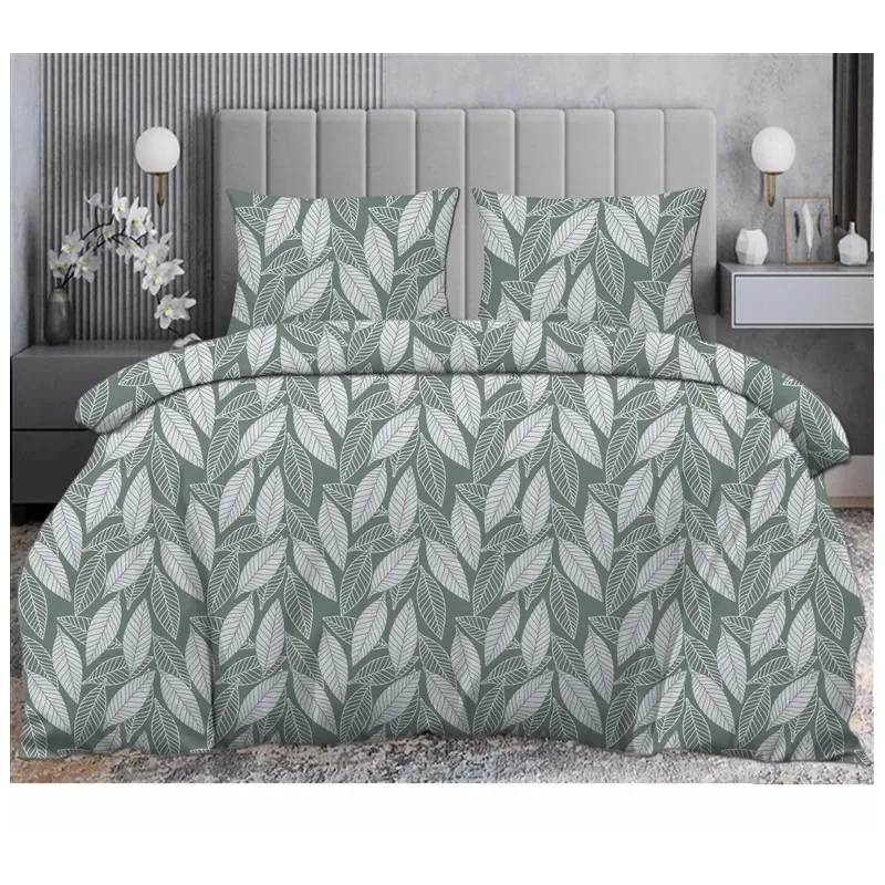 Gultas veļas komplekts Domoletti Leaflight D-986, balta-zaļa, 200 x 220 cm