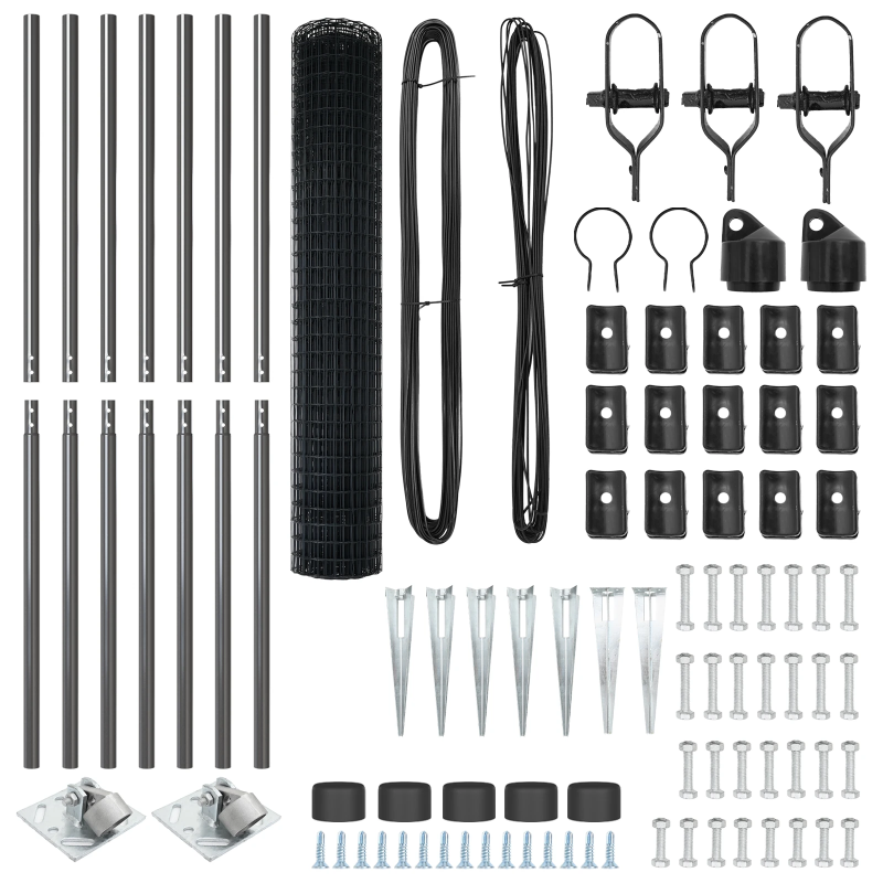 vidaXL Žogs ar stabu Pelēka 1,6 x 10 m Tērauds un PVC