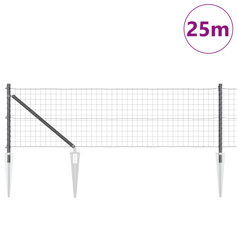vidaXL Žogs ar stabu Pelēka 0,6 x 25 m Tērauds un PVC
