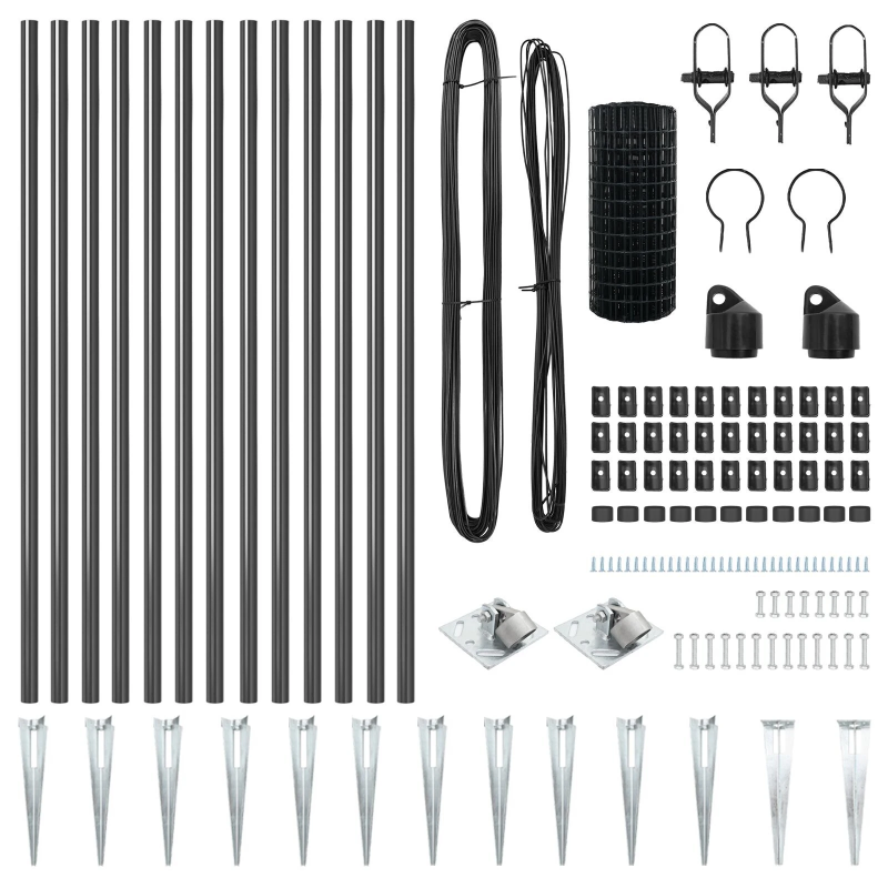 vidaXL Žogs ar stabu Pelēka 0,6 x 25 m Tērauds un PVC