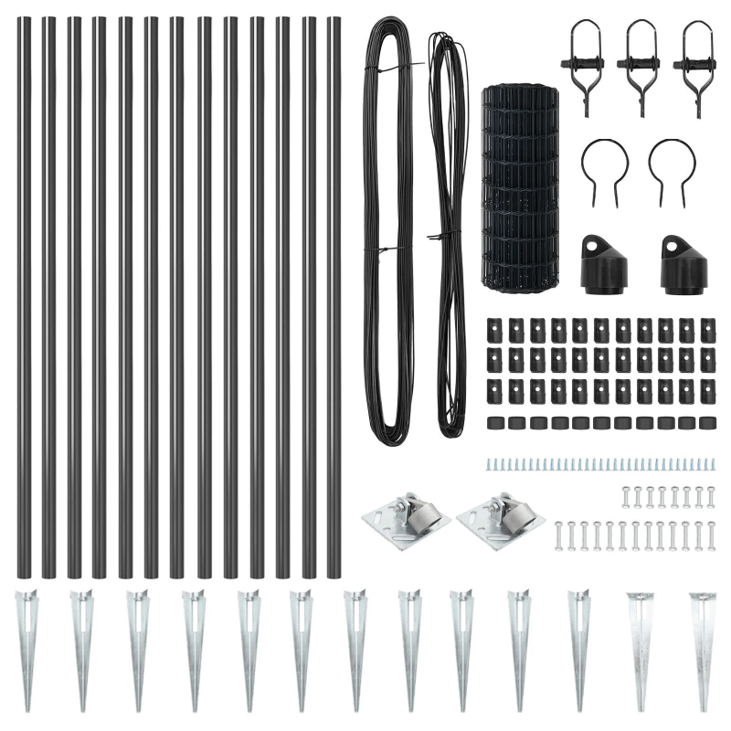 vidaXL Žogs ar stabu Pelēka 0,4 x 25 m Tērauds un PVC