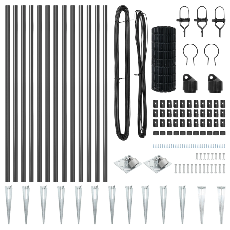 vidaXL Žogs ar stabu Pelēka 1 x 25 m Tērauds un PVC