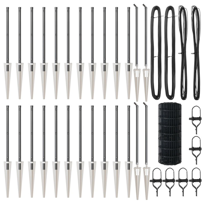 vidaXL Žogs ar stabu Pelēka 0,4 x 50 m Tērauds un PVC