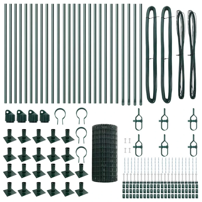 vidaXL Žogs ar stabu Zaļa 0,6 x 50 m Tērauds un PVC
