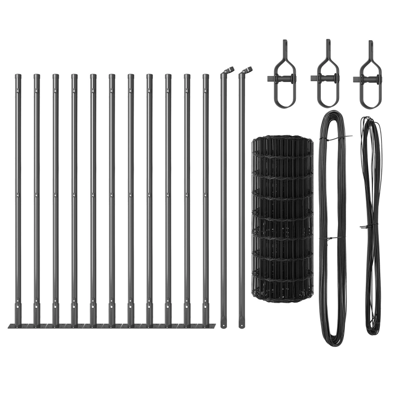 vidaXL Žogs ar stabu Pelēka 0,6 x 25 m Tērauds un PVC