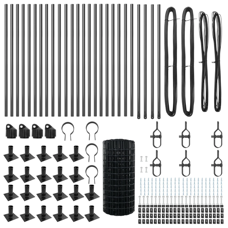 vidaXL Žogs ar stabu Pelēka 0,4 x 50 m Tērauds un PVC