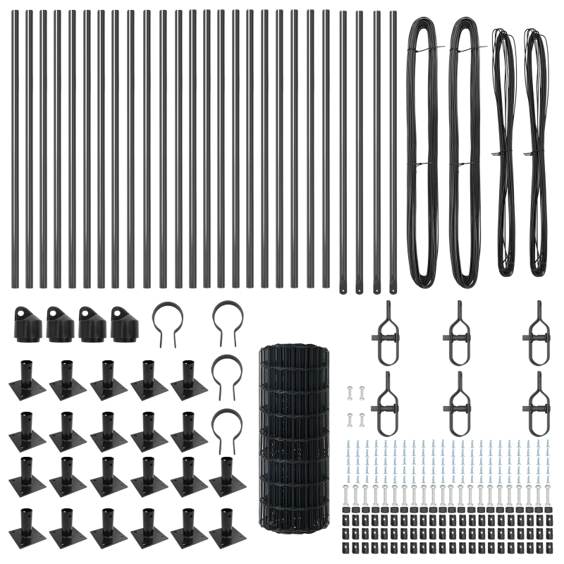 vidaXL Žogs ar stabu Pelēka 0,4 x 50 m Tērauds un PVC