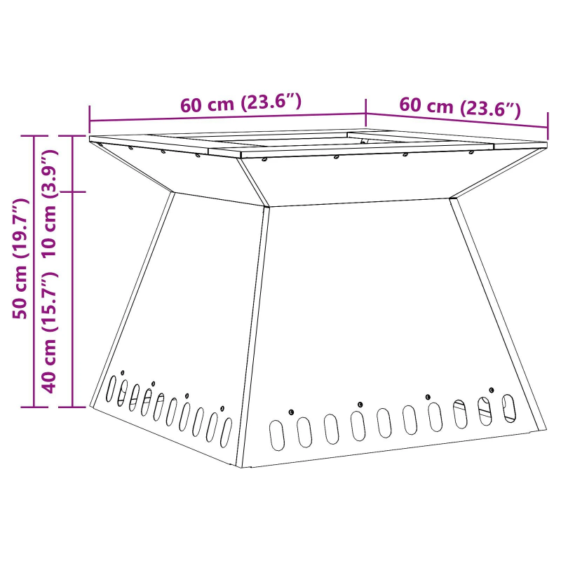 vidaXL Uguns bedre Melna 60 x 60 x 50 cm Auksti velmēta tērauds
