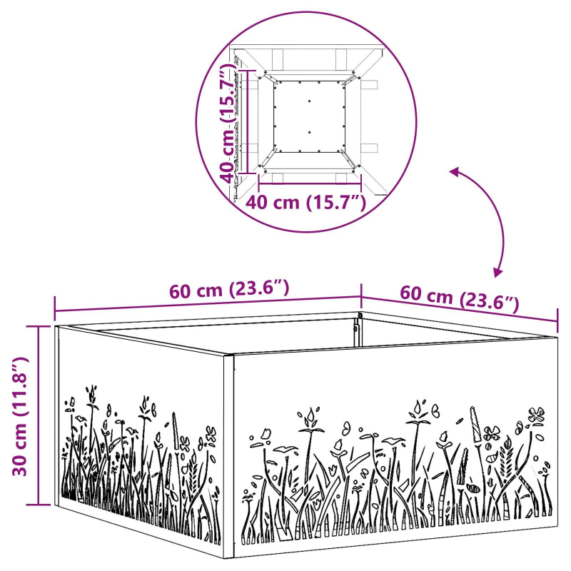 vidaXL Uguns bedre Melna 60 x 60 x 30 cm Tērauds