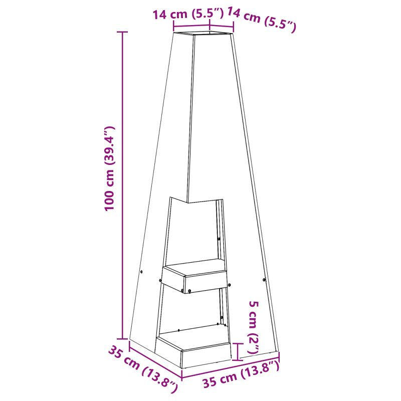 vidaXL Uguns bedre Brūna 35 x 35 x 100 cm Laika tērauds