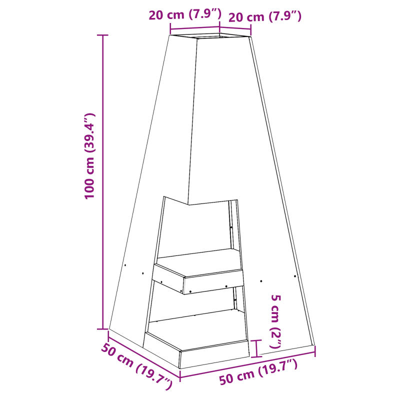 vidaXL Uguns bedre Melna 50 x 50 x 100 cm Tērauds