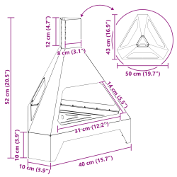 vidaXL Uguns bedre Melna 50 x 43 x 52 cm Tērauds