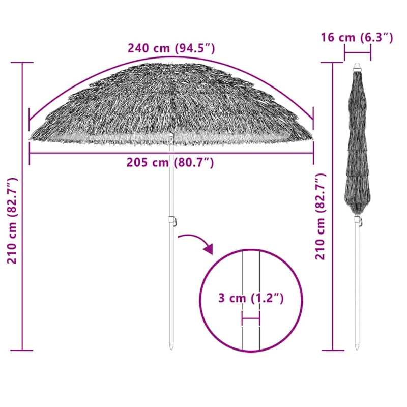 vidaXL Dārza parasols Dabiska 205 x 205 x 210 cm
