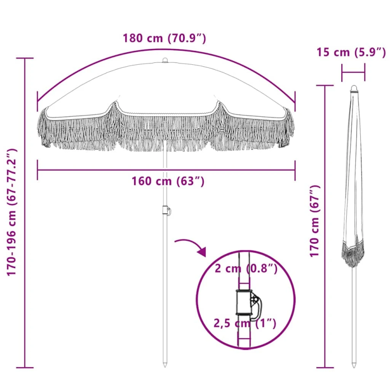 vidaXL Pludmales Saulesparasols Dzeltena un balta 160 x 160 x 196 cm