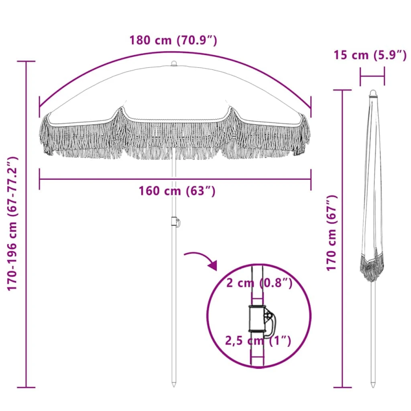 vidaXL Pludmales Saulesparasols Pelēka un balta 160 x 160 x 196 cm