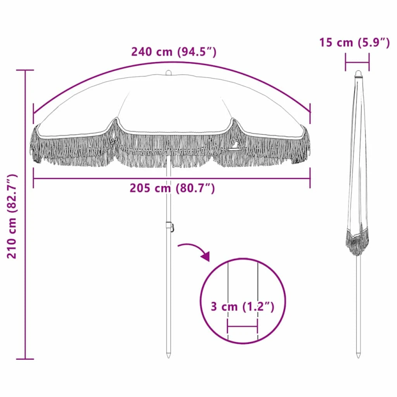 vidaXL Pludmales Saulesparasols Pelēka un balta 205 x 205 x 210 cm