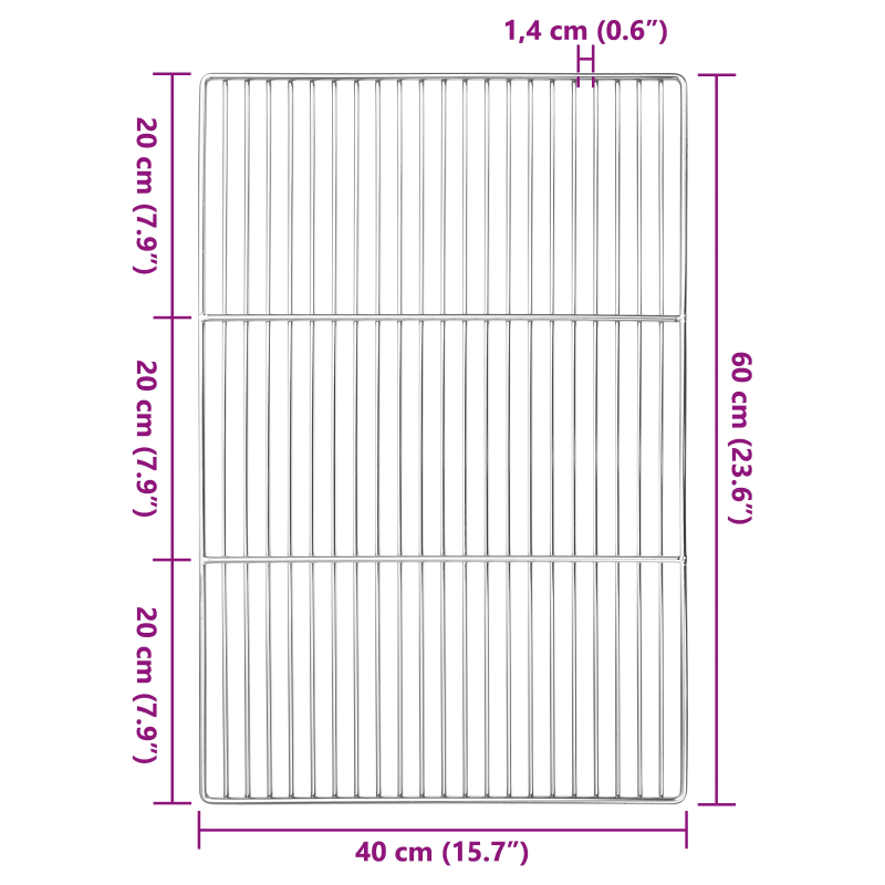 vidaXL Grila restes Sudraba 60 x 40 cm Nerūsējošs tērauds