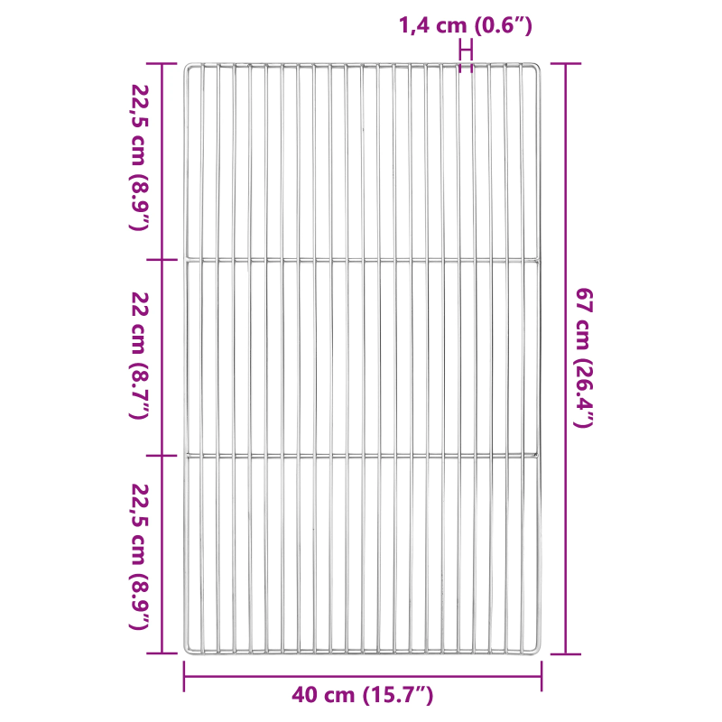 vidaXL Grila restes Sudraba 67 x 40 cm Nerūsējošs tērauds