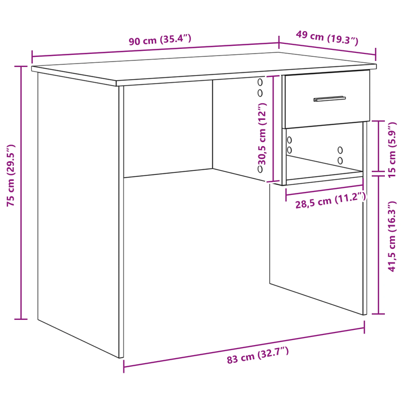 vidaXL Galds ar atvilktni Balts 90 x 49 x 75 cm Inženierijas koks
