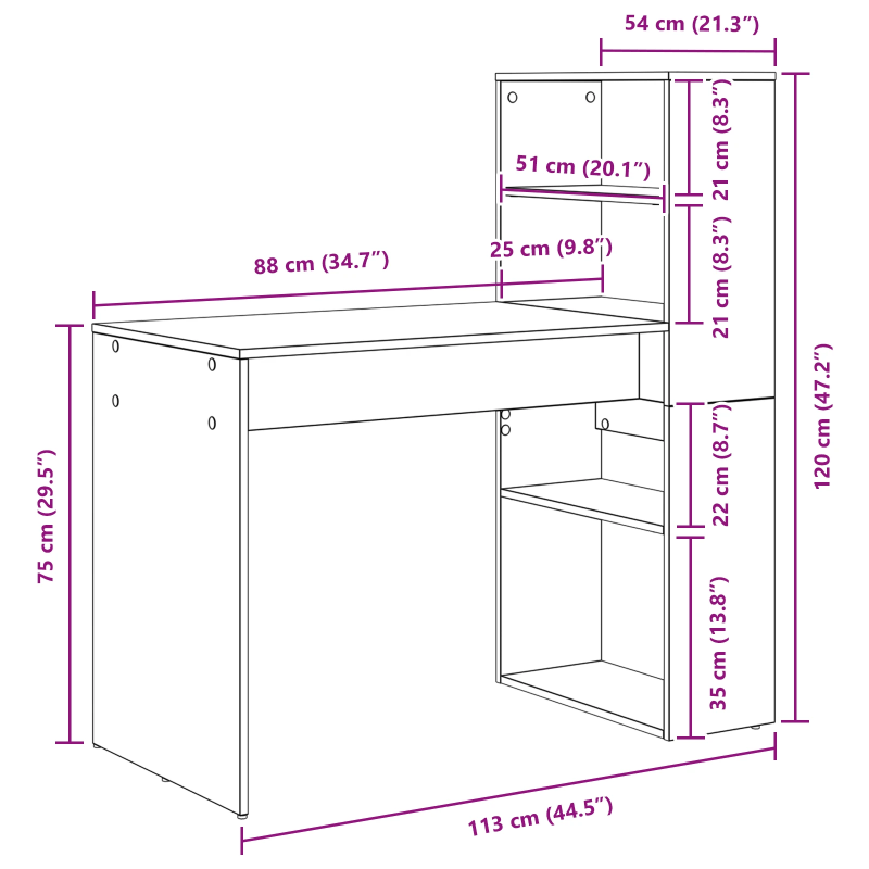 vidaXL Galds Sonoma ozols 113 x 54 x 120 cm Inženierijas koks