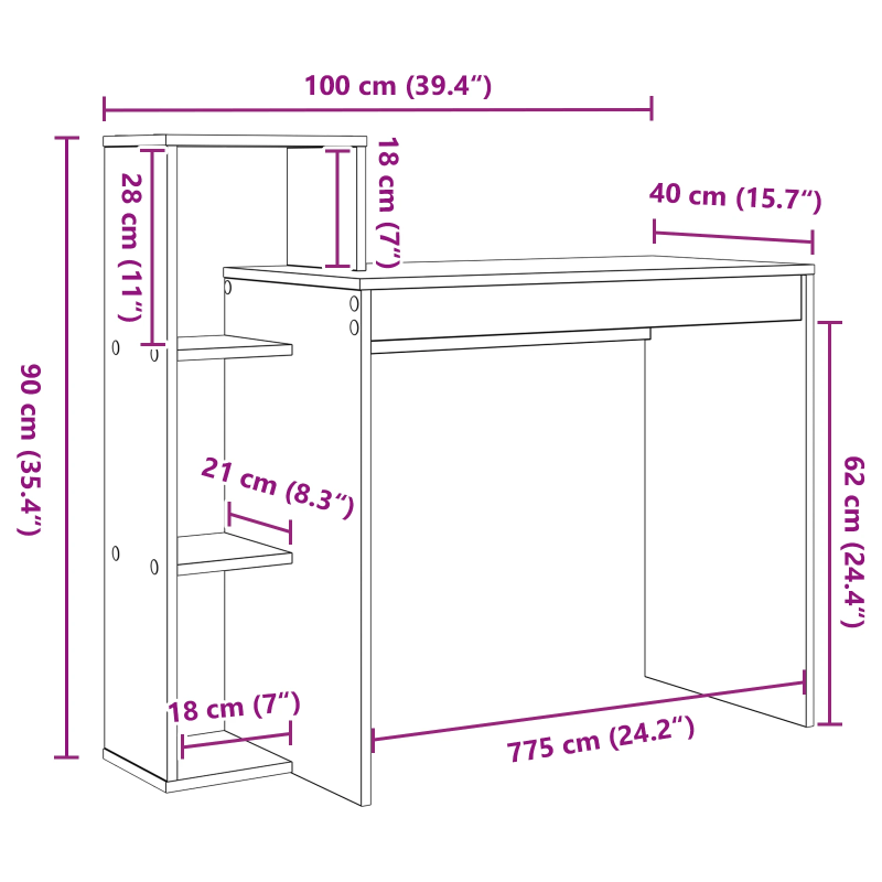 vidaXL Galds Sonoma ozols 100 x 40 x 90 cm Inženierijas koks