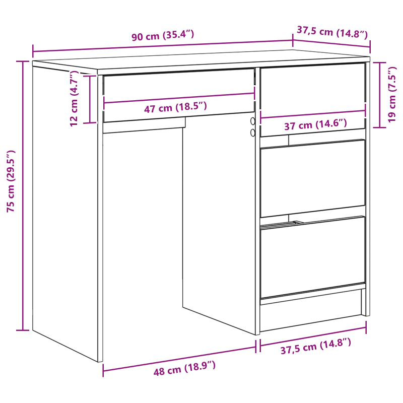 vidaXL Galds Pelēks Sonoma 90 x 37.5 x 75 cm Inženierijas koks