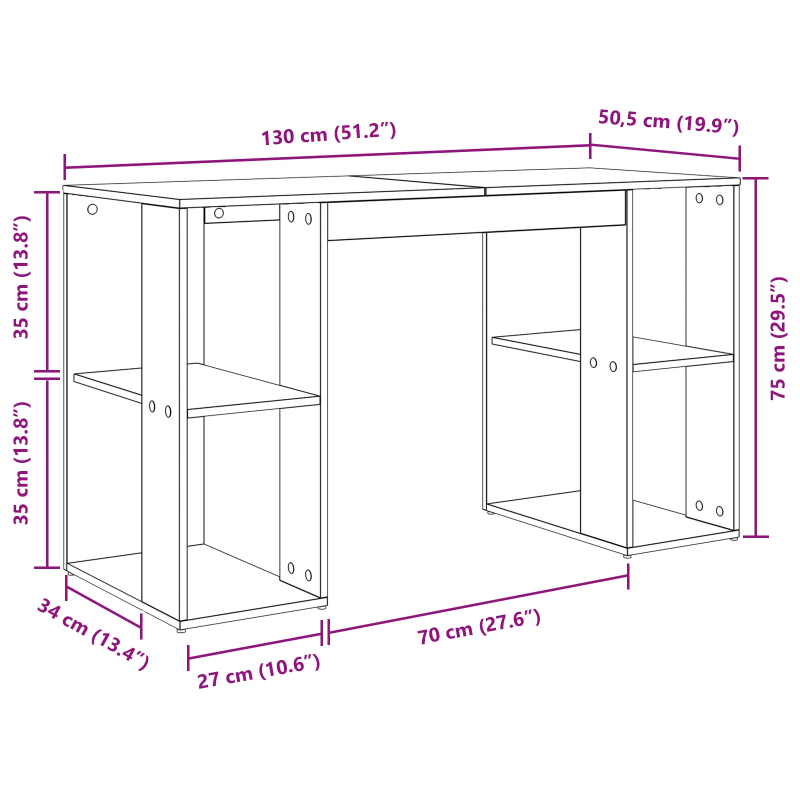 vidaXL Galds Melns ozolkoks 130 x 50.5 x 75 cm Inženierijas koks