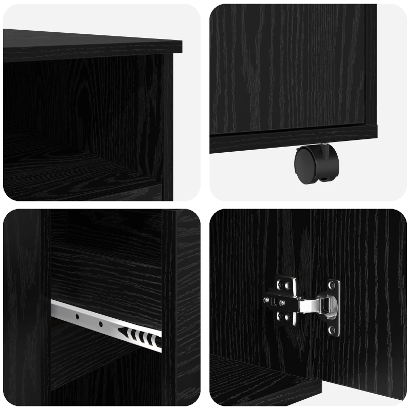 vidaXL Galds ar ratieniem ar atvilktni Melns ozolkoks 91 x 50 x 77 cm