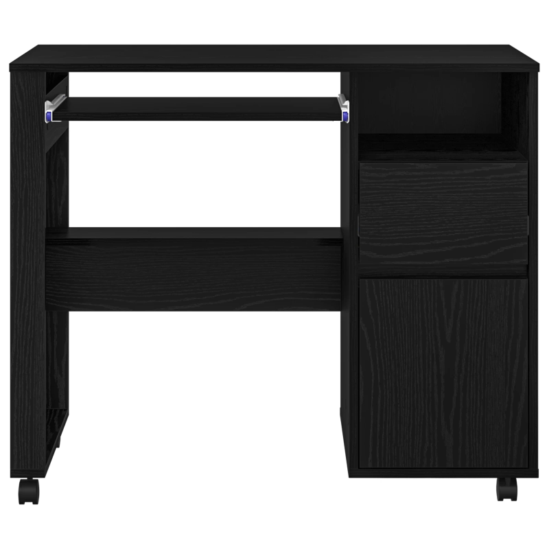 vidaXL Galds ar ratieniem ar atvilktni Melns ozolkoks 91 x 50 x 77 cm