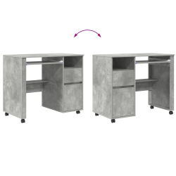 vidaXL Galds ar ratieniem ar atvilktni Betona pelēks 91 x 50 x 77 cm