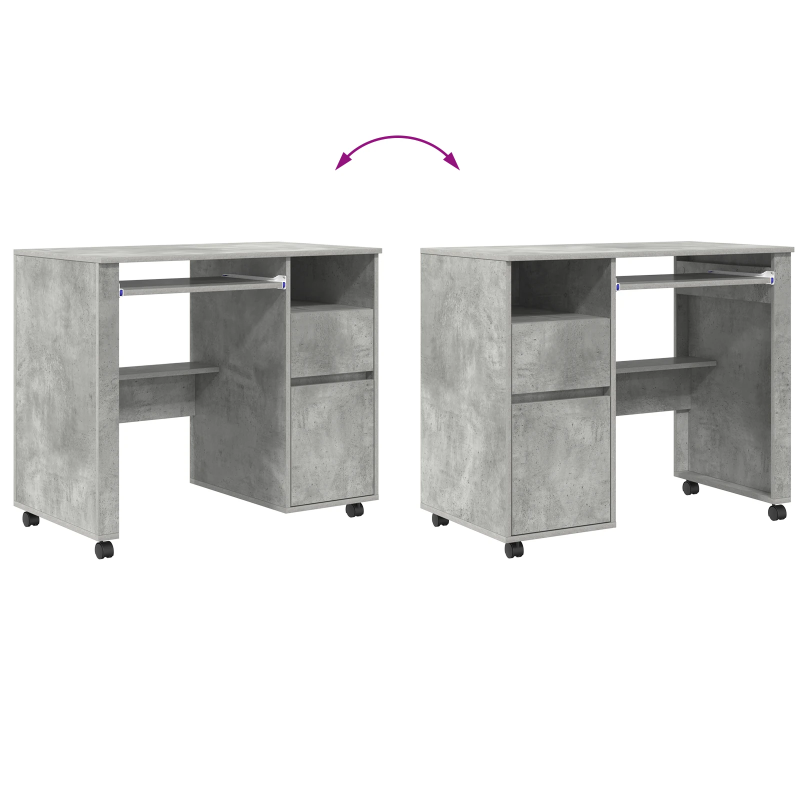 vidaXL Galds ar ratieniem ar atvilktni Betona pelēks 91 x 50 x 77 cm