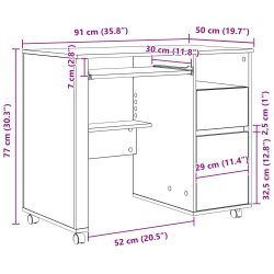 vidaXL Galds ar ratieniem ar atvilktni Pelēks Sonoma 91 x 50 x 77 cm