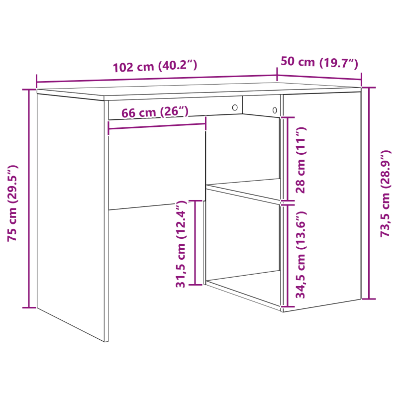 vidaXL Galds Melns ozolkoks 102 x 50 x 75 cm Inženierijas koks