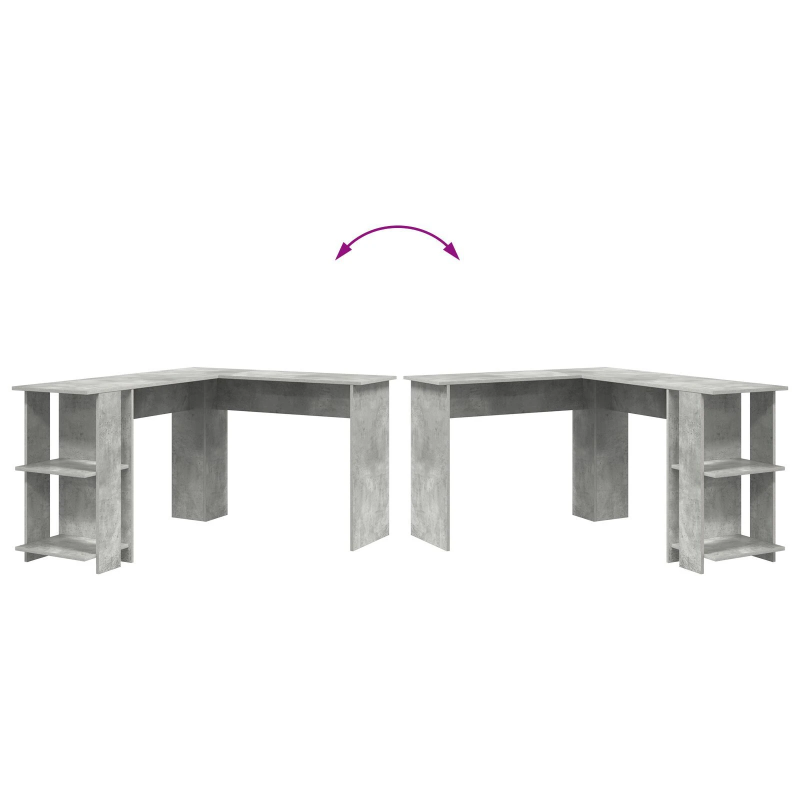 vidaXL Stūra rakstāmgalds ar plauktu Betona pelēks 140 x 113,5 x 75 cm