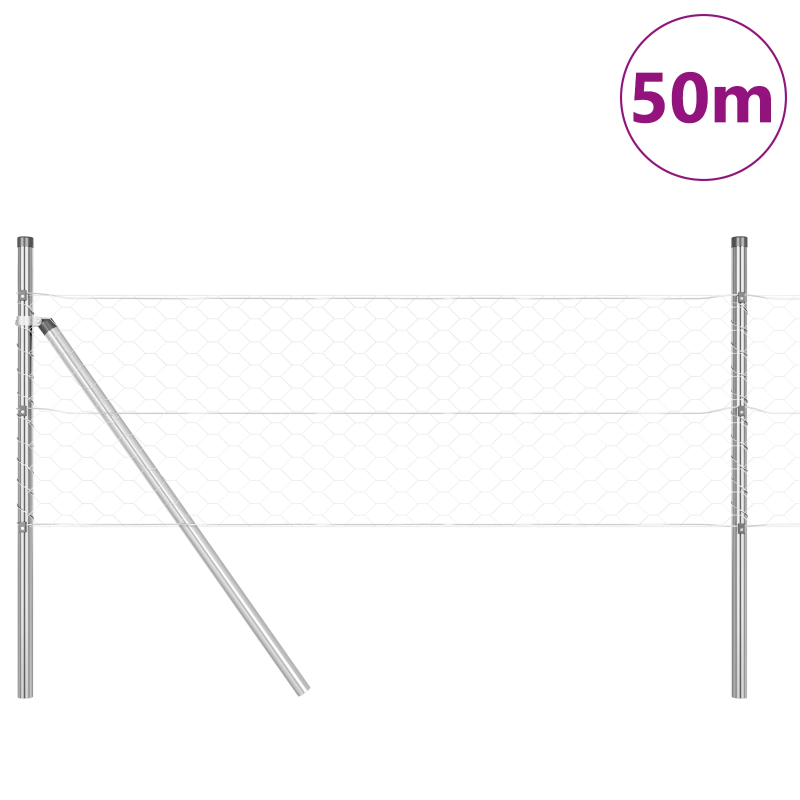 vidaXL Žogs ar stabiem. Sudraba 0.4 x 50 m PVC pārklāts tērauds