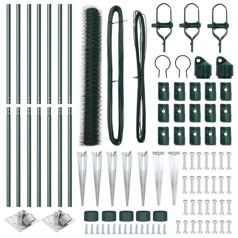 vidaXL Žoga āķis Zaļa 10 x 1 m ,50 mm siets, Tērauds un PVC