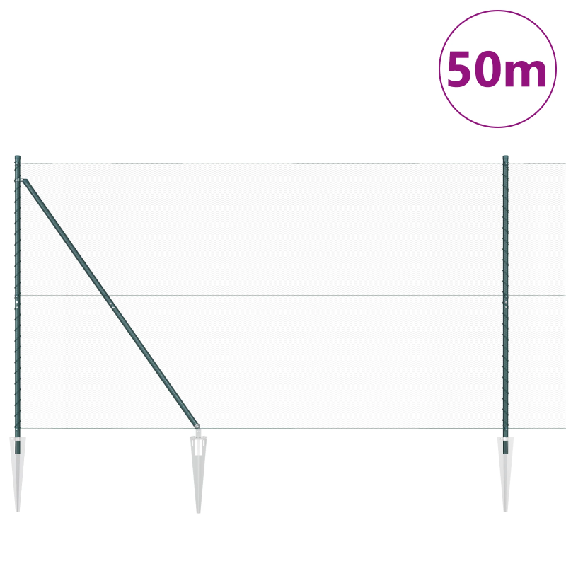 vidaXL Žoga āķis Zaļa 50 x 1,5 m ,13 mm siets, Tērauds un PVC