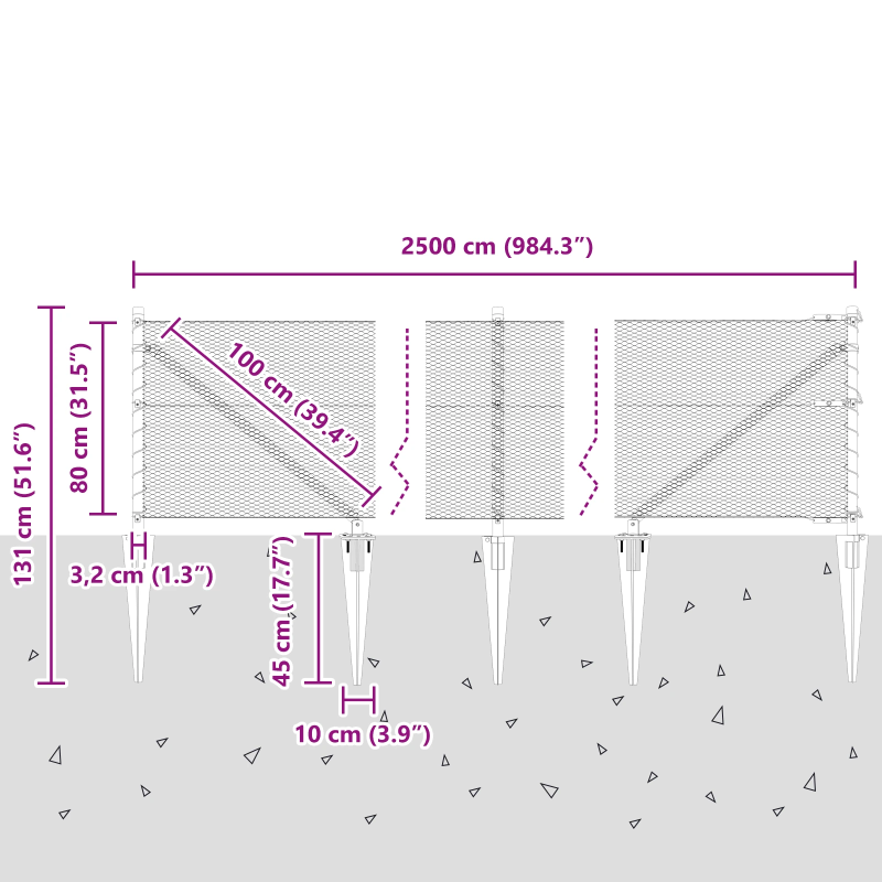 vidaXL Žoga āķis Pelēka 25 x 0,8 m ,13 mm sieta, Tērauds un PVC