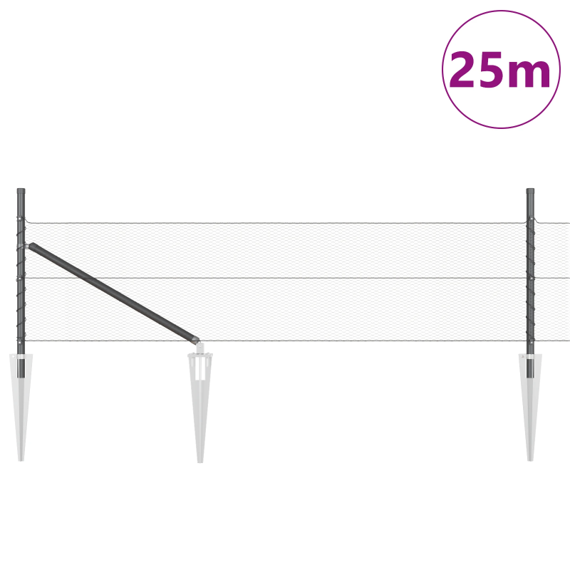 vidaXL Žoga āķis Pelēka 25 x 0,8 m ,13 mm sieta, Tērauds un PVC
