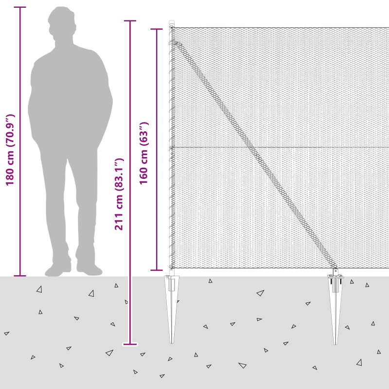 vidaXL Žoga āķis Pelēka 25 x 1,6 m ,13 mm acs, Tērauds un PVC