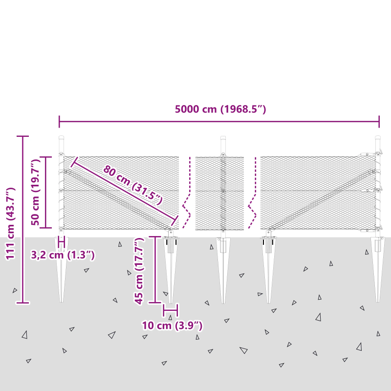 vidaXL Žoga āķis Pelēka 50 x 0,5 m ,13 mm acs, Tērauds un PVC