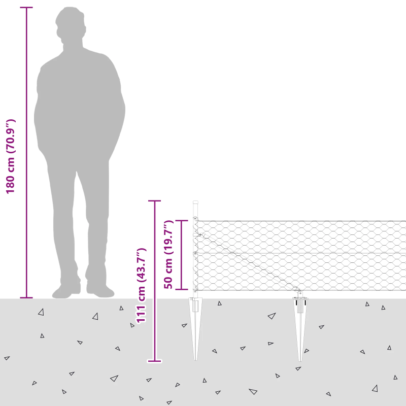 vidaXL Žoga āķis Pelēka 50 x 0,5 m ,50 mm siets, Tērauds un PVC