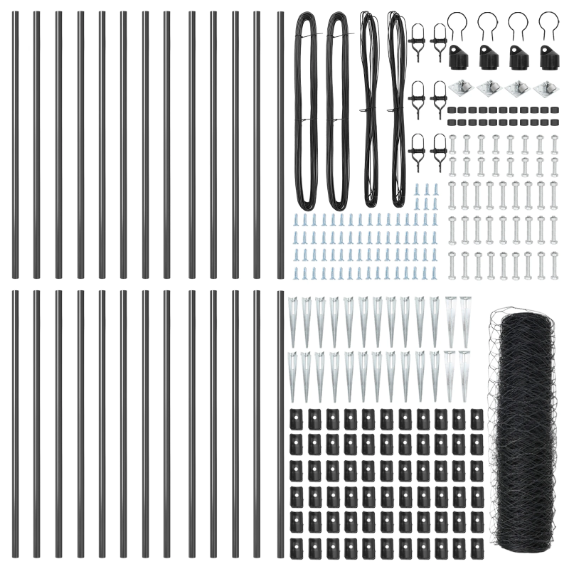 vidaXL Žogs ar stabiem. Pelēka 0.6 x 50 m PVC pārklāts tērauds